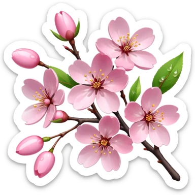Realistic cherry blossom flowers, full bunch, high definition, dew drops, realistic branches  sticker