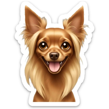 Brown and blonde long haired Russian Toy Terrier smiling sticker