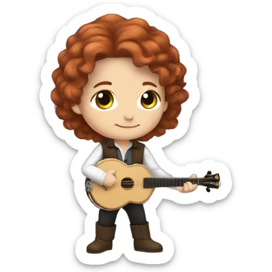 Vivaldi middle aged auburn hair chibi standing banjo  sticker