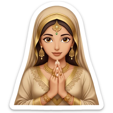 An Arab woman,showcasing her beautifully adorned hands with intricate henna designs  and long, elegant nails. She wears multiple gold rings that complement her shimmering golden Arabic traditional abaya sticker