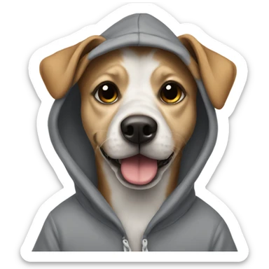 Dog wearing a hoodie with the name Eunice sticker