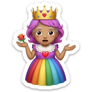 demon rose avec une couronne qui vomi de lar  en ciel  et avec des yeux en forme de coeur avec une robe de mamie sticker