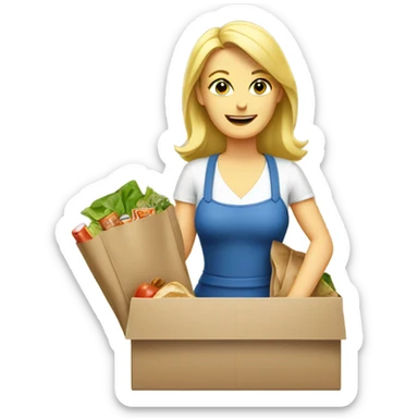Blonde woman packing a lunch sticker