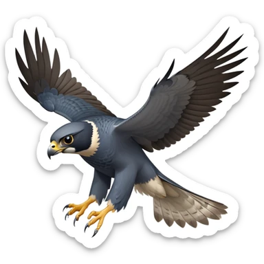 cinematic-peragrin falcon-realistic-full-body-diving-emoji,-sleek-aerodynamic-frame-plummeting-through-the-air-with-lightning-speed,-razor-sharp-talons-poised-for-the-strike,-feathered-wings-angled-for-maximum-precision,-keen-dark-eyes-locked-onto-its prey sticker