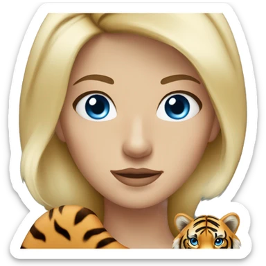 blonde woman blue eyes with a tiger on her shoulder sticker