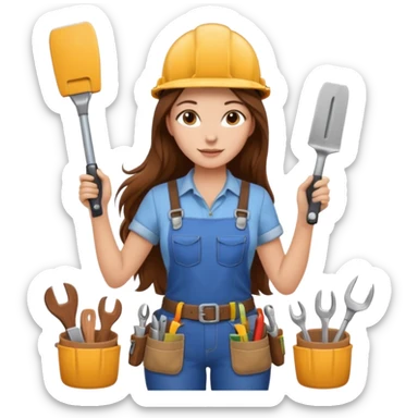 beautiful girl with long brown hair building new kitchen sticker