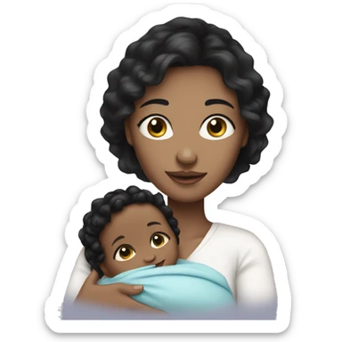 mom holding newborn baby girl with blue eyes white skin black hair and white skin newborn sticker