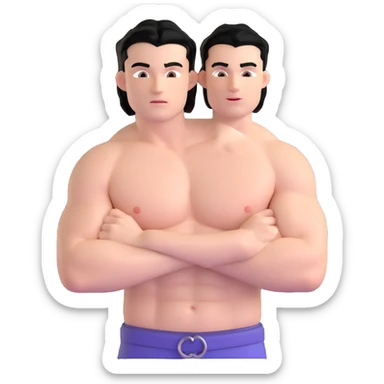 young white man with black hair, muscular, shirtless with prominent nipple piercings, nipple rings sticker