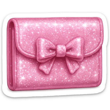 girly sparkling pink wallet with bow, cute and shiny, no background sticker