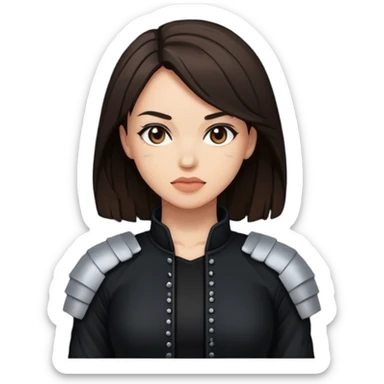 a brunette slim fighter woman in black, pixel art style sticker