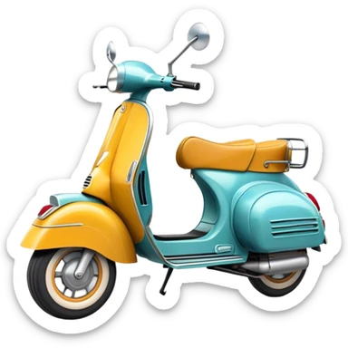 Cinematic Realistic Vespa Scooter Emoji, depicted as a stylish vintage Vespa with sleek retro design and vibrant colors, rendered with crisp textures and dynamic sunlit lighting that captures its iconic Italian charm. sticker