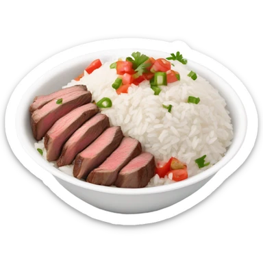 Chipotle bowl white oval with steak and rice and pico de gallo sticker