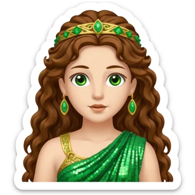 Terra, Goddess of Earth from Roman Deities with long brown wavy hair, green sequin toga  sticker