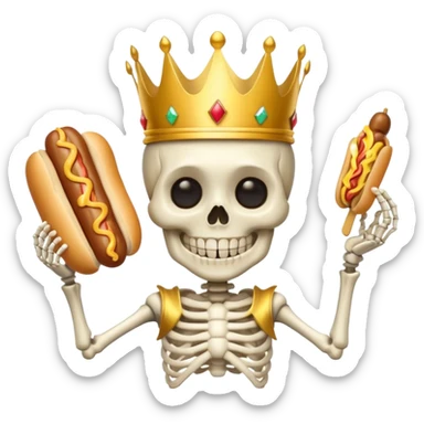 A cute skeleton wearing crown and holding hot dog





















 sticker