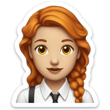 Woman with red hair and yellow eyes wearing a white button up shirt and black tie sticker