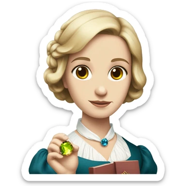 Charlotte Bronte holding a gem in her hand sticker
