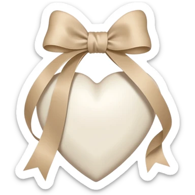 white heart with beige ribbon tied in a bow sticker