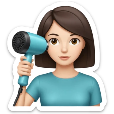 brunette bob girl hair stylist holding a hair dryer sticker
