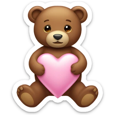 Brown teddy bear holding a light pink heart sticker
