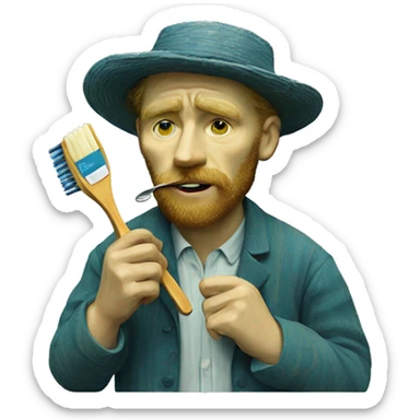 van gogh holding a toothbrush sticker