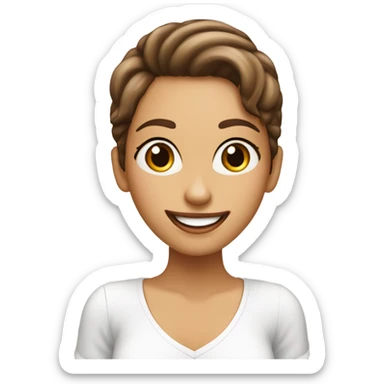 chica de rulos cafés y piel blanca y ojos color pardo feliz sticker