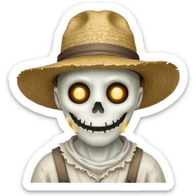 ghost farmer portrait, head and shoulders only, straw hat, spooky pale face, cracked skin, haunted vibe, 3D cartoon, mobile game icon style, clean background, no text, no watermark
 
 sticker