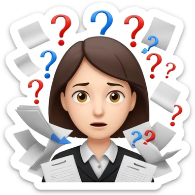 A teacher with an overwhelmed expression, surrounded by flying papers and question marks. sticker