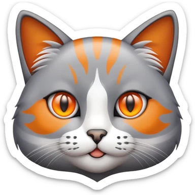 Emoji of cat with grey white and orange color, and orange eyes sticker