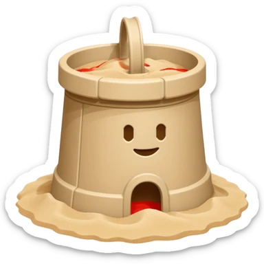 Bucket-shaped sand castle, made with an upside-down pail mold sticker