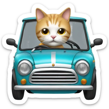 Cat driving à Austin mini car  sticker