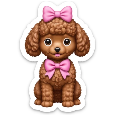Brown toy poodle with pink bow sticker