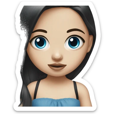 white girl with black hair and blue eyes playing with baby doll sticker