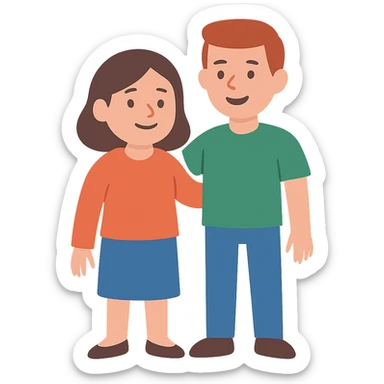 flat toon style of two parents, simple and colorful sticker