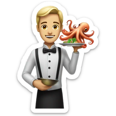 waiter with octopus sticker