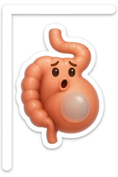 emoji stile iphone di un intestino che ingoia una nuvoletta di aria ben visibile e gli si gonfia la pancia, non fargli il naso, iperrealistico 4k sticker