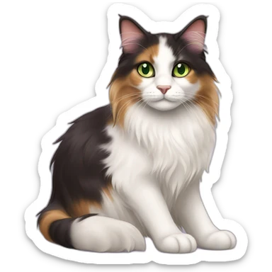 violet the longhaired white and dark brown calico cat with green eyes sticker