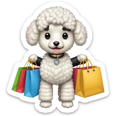 white poodle carrying two shopping bags sticker