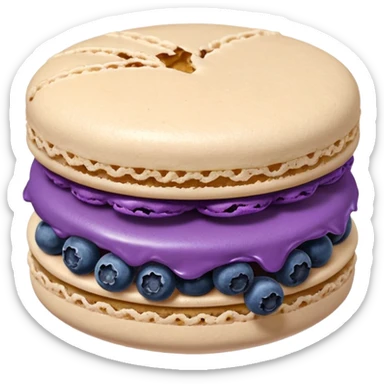 A macaron with purple cream and blueberries opened sticker