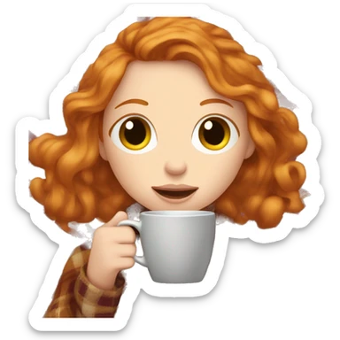 Ginger girl in plaid blanket sipping coffee sticker