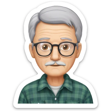 Old man with grey hair and glasses in flannel shirt sticker