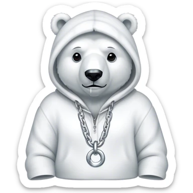 Polar bear wearing a hoodie with a big shiny white chain on sticker