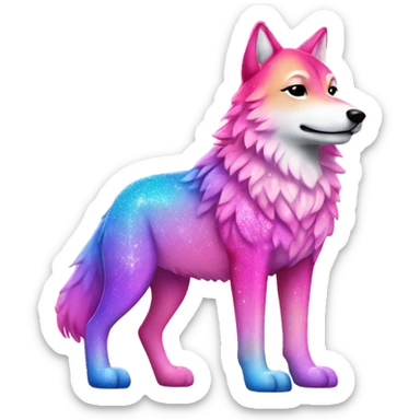 Pink rainbow ombre full body wolf with glitter  sticker