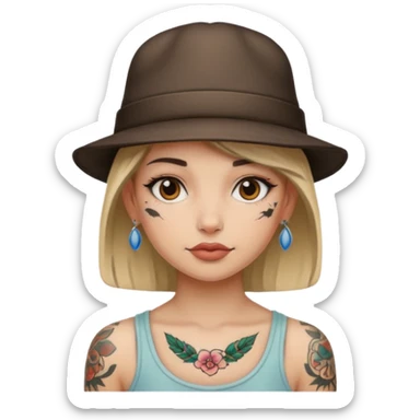 tattooed girl wearing a hat sticker