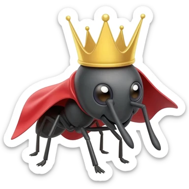 Ant doing superhero pose, without cape, but with the minimal features of an ant, wearing only golden crown sticker