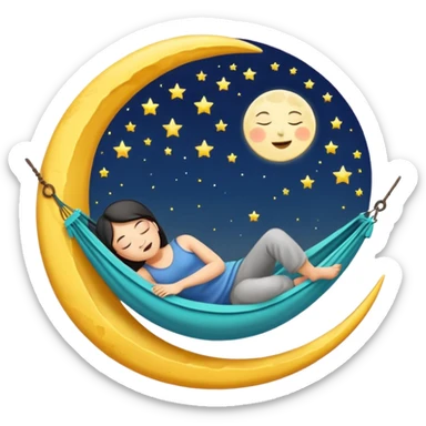 crescent moon used as hammock with human character sleeping in it sticker