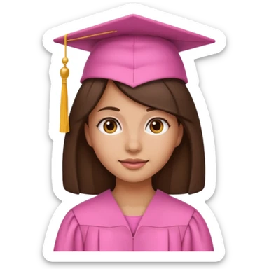 BRunette girl emoji with pink graduation cap sticker
