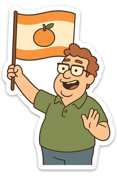 flag with orange stripes on top and bottom, mandarin in the center, flat style, no text sticker