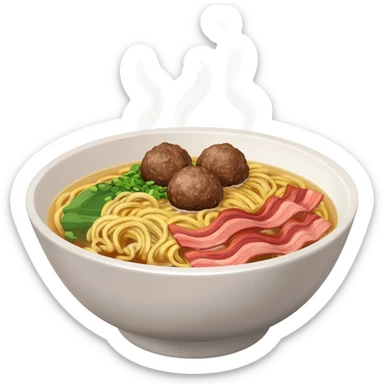 a cow meat ball and ramen stew with bacon sticker
