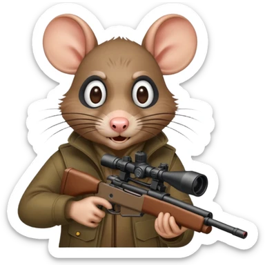 a crazy rat aiming down a sniper rifle sticker