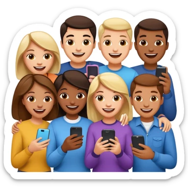 I want to generate a 3d image to show a group of friends playing a mobile trivia game sticker